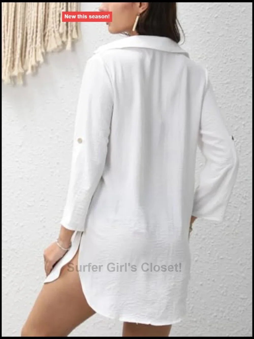 Long Sleeve V-Neck Beach Cover Up Shirt Dress Casual Summer